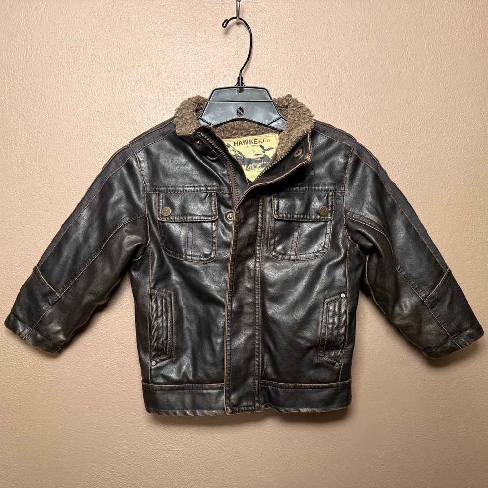 Hawke & Co Kids Motorcycle Bomber Faux Leather Jacket Size 3T Rugged Outdoor